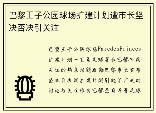 巴黎王子公园球场扩建计划遭市长坚决否决引关注 巴黎王子公园球场扩建计划遭市长坚决否决引关注